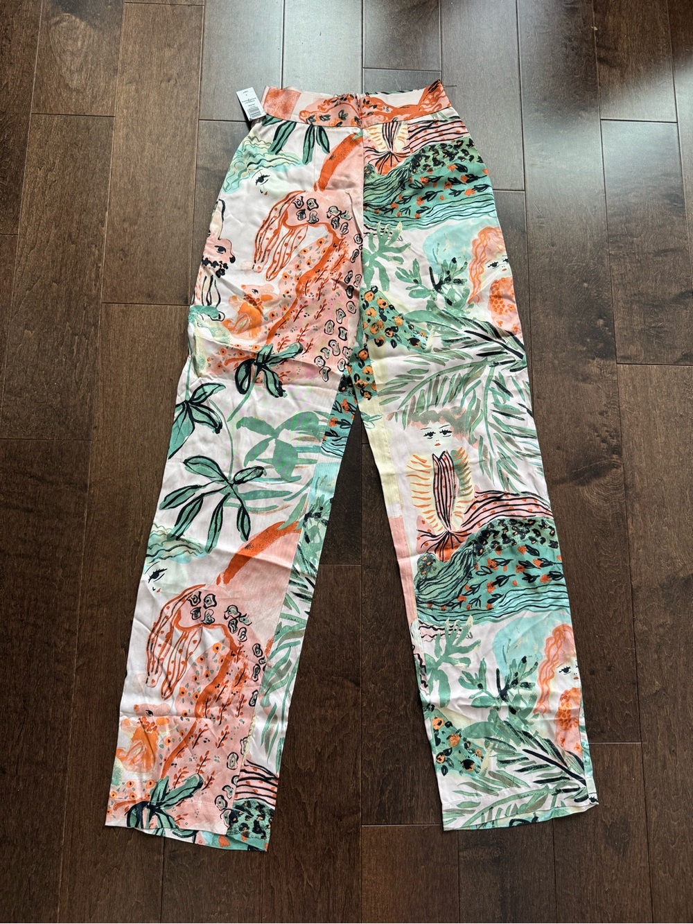 Aritzia Wide Leg Tropical Print Pants in Coral, Mint & White